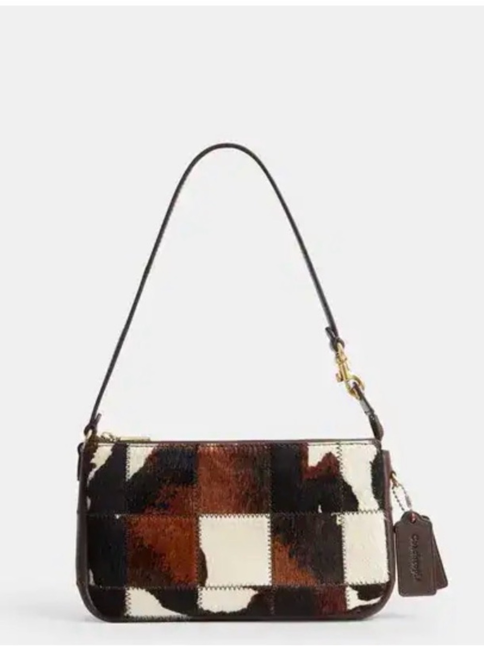Coach Patchwork Cowhide Wristlet Clutch in Brown and White